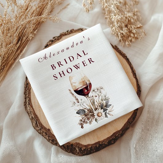 Romantic Burgundy Rose Wine Bridal Shower Serviette
