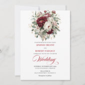 Romantic Burgundy White Flowers Wedding Invitation Einladung (Vorderseite)