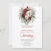 Romantic Burgundy White Gold Frame Wedding Invite Einladung (Vorderseite)