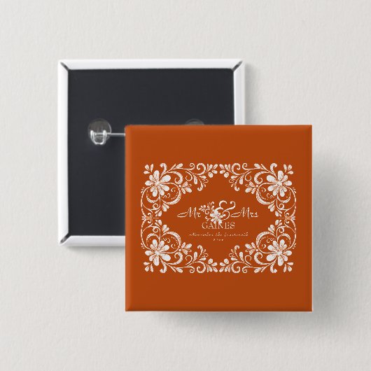 Romantic Burnt Orange Mr & Mrs Wedding Button Butt (Vorne & Hinten)