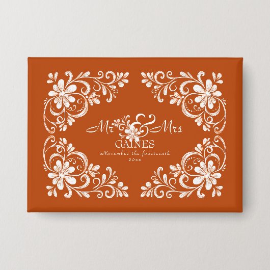 Romantic Burnt Orange Mr & Mrs Wedding Button Butt (Vorderseite)