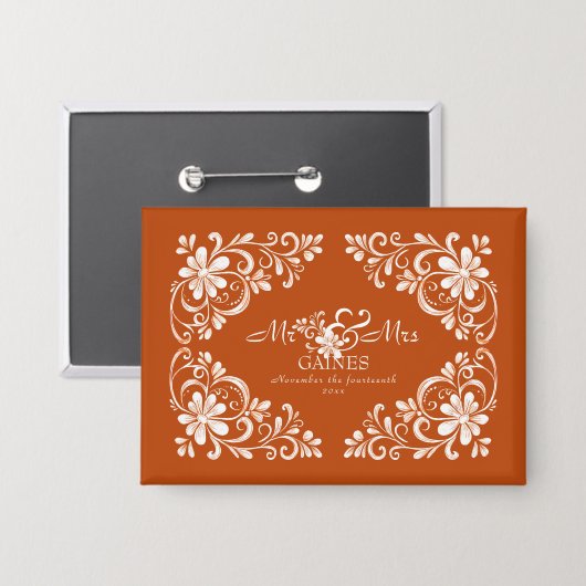 Romantic Burnt Orange Mr & Mrs Wedding Button Butt (Vorderseite/Rückseite)