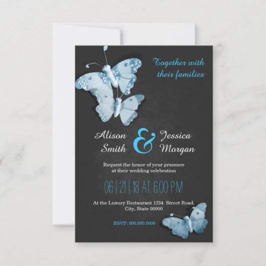 Romantic Butterflies wedding invitation Einladung (Vorderseite)