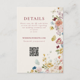 Romantic Butterfly Floral Border Wedding QR Code Begleitkarte