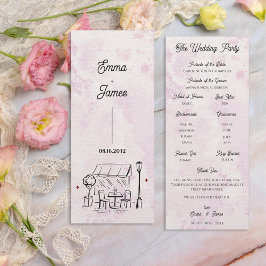 Romantic Café Sketch Wedding Ceremony Program Einladung