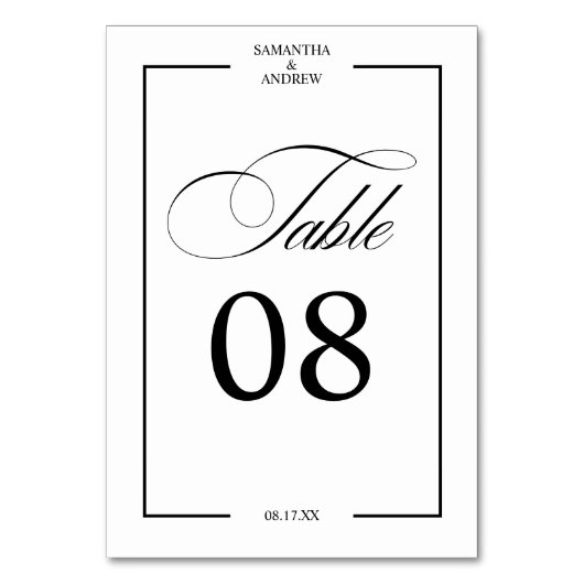 Romantic calligraphy black white chic table number tischnummer (Vorderseite)