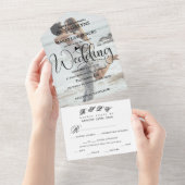 Romantic Calligraphy Monogram Photo Wedding  All In One Einladung (Abreißen)