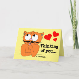 Romantic Card "Thinking of You" Cartoon MustachCat Karte