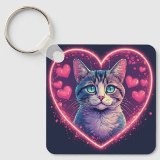 Romantic Cat Lover Gift | Aesthetic Neon Animal Schlüsselanhänger