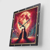 Romantic Cat Silhouette Full Moon Quadratische Wanduhr (Winkel)