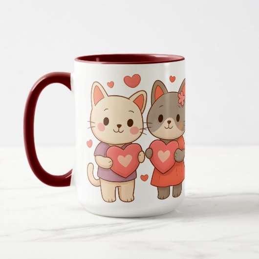 Romantic Cats Heart Ceramic Mug Tasse (Links)