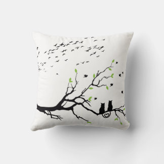 Romantic Cats on Tree Branch Silhouette pillows Kissen
