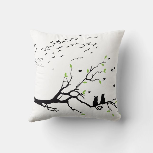 Romantic Cats on Tree Branch Silhouette pillows  Kissen (Rückseite)