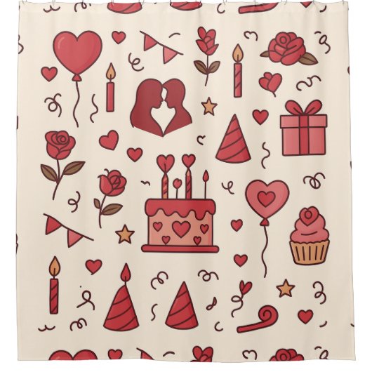 Romantic Celebration Doodle Pattern Duschvorhang (Vorderseite)