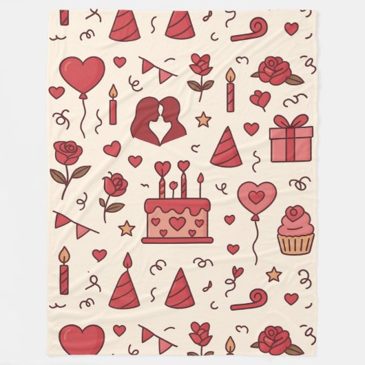 Romantic Celebration Doodle Pattern Fleecedecke (Vorderseite)