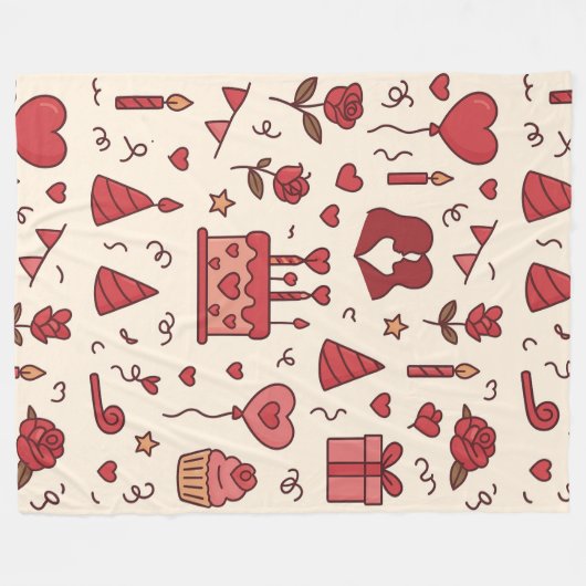 Romantic Celebration Doodle Pattern Fleecedecke (Vorderseite (Horizontal))
