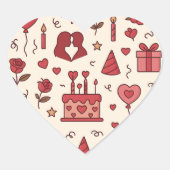 Romantic Celebration Doodle Pattern Herz-Aufkleber (Vorderseite)