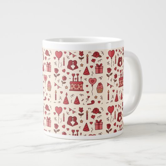 Romantic Celebration Doodle Pattern  Jumbo-Tasse (Vorderseite Rechts)