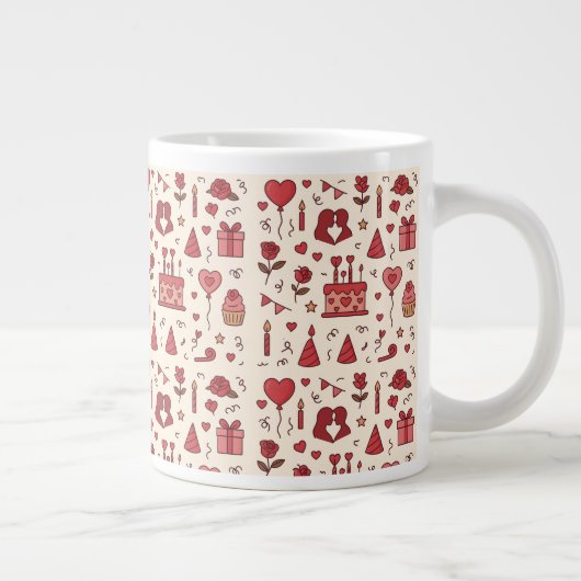 Romantic Celebration Doodle Pattern Jumbo-Tasse (Rechts)