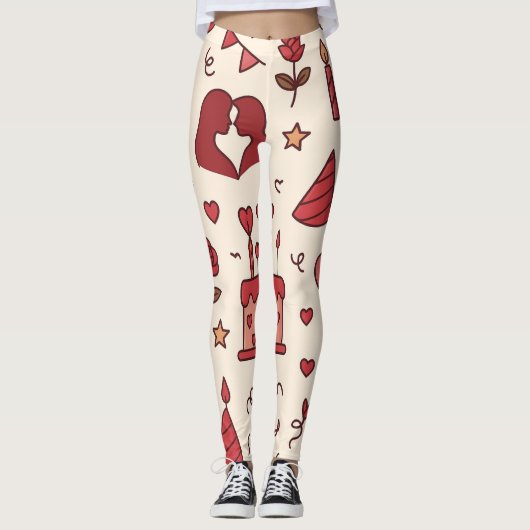 Romantic Celebration Doodle Pattern Leggings (Vorderseite)