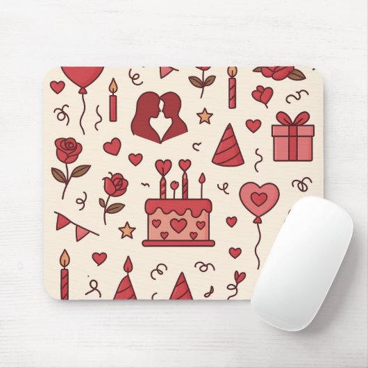 Romantic Celebration Doodle Pattern Mousepad (Mit Mouse)