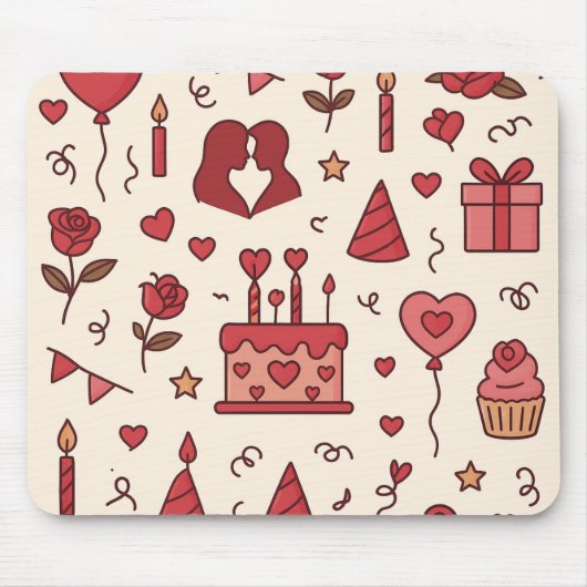 Romantic Celebration Doodle Pattern Mousepad (Vorne)