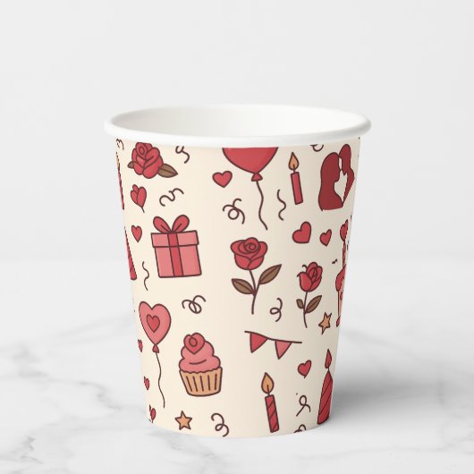 Romantic Celebration Doodle Pattern Pappbecher (Rückseite)