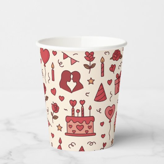 Romantic Celebration Doodle Pattern Pappbecher (Links)