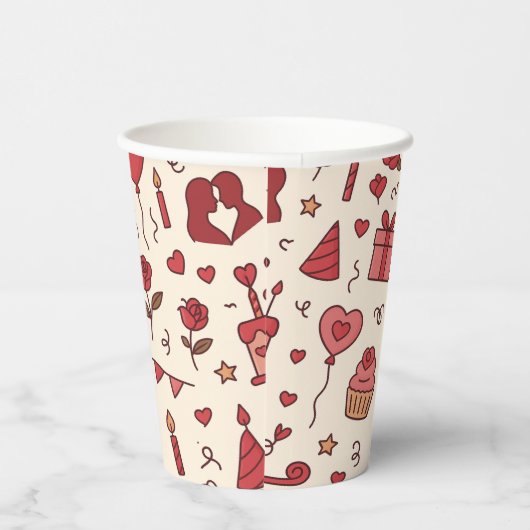 Romantic Celebration Doodle Pattern Pappbecher (Rechts)