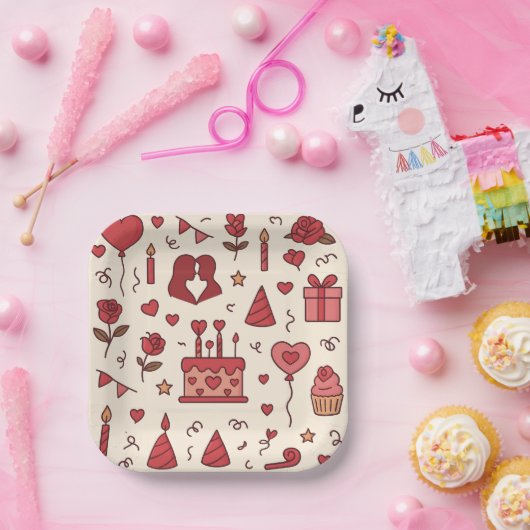 Romantic Celebration Doodle Pattern Pappteller (Party)