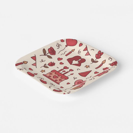 Romantic Celebration Doodle Pattern Pappteller (Gewinkelt)