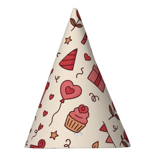 Romantic Celebration Doodle Pattern Partyhütchen (Rechts)