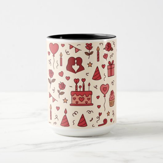 Romantic Celebration Doodle Pattern Tasse (Zentrum)