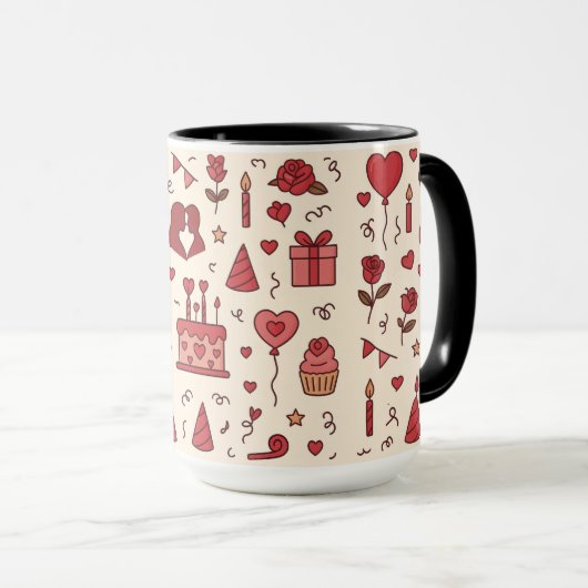 Romantic Celebration Doodle Pattern Tasse (VorderseiteRechts)