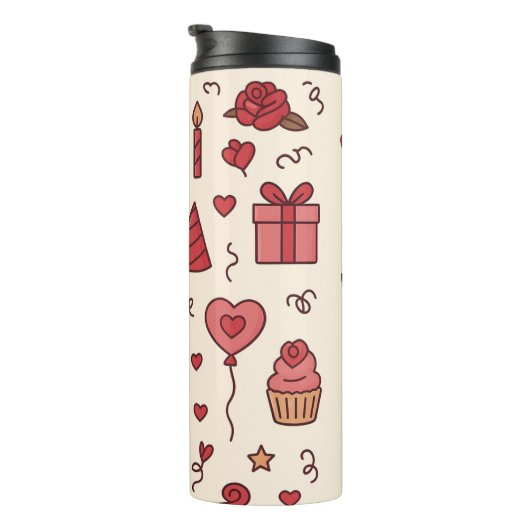 Romantic Celebration Doodle Pattern Thermosbecher (Nach rechts gedreht)