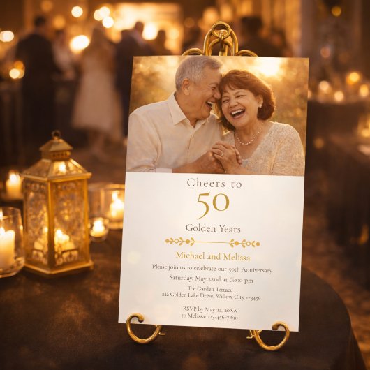 Romantic Cheers to 50 Years Gold Einladung