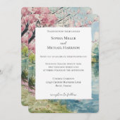 Romantic Cherry Blossom Floral Lake Wedding Einladung (Vorne/Hinten)