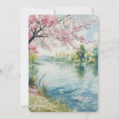 Romantic Cherry Blossom Floral Lake Wedding Einladung (Rückseite)