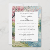 Romantic Cherry Blossom Floral Lake Wedding Einladung (Vorderseite)