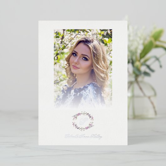 Romantic Chic Floral Wreath Photo Bridal Shower Folieneinladung (Stehend vorne)