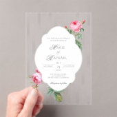 Romantic Chic French Rose Botanical Wedding Acryleinladungen (Insitu (Handheld))