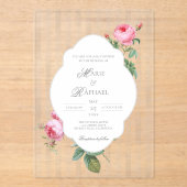 Romantic Chic French Rose Botanical Wedding Acryleinladungen (Vorderseite)