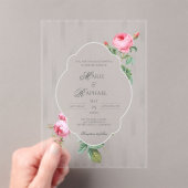 Romantic Chic French Rose Botanical Wedding Acryleinladungen (Insitu (Handheld))