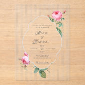 Romantic Chic French Rose Botanical Wedding Acryleinladungen (Vorderseite)
