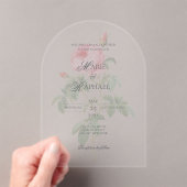 Romantic Chic French Rose Botanical Wedding Acryleinladungen (Insitu (Handheld))