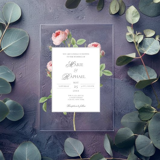 Romantic Chic French Rose Botanical Wedding Acryleinladungen
