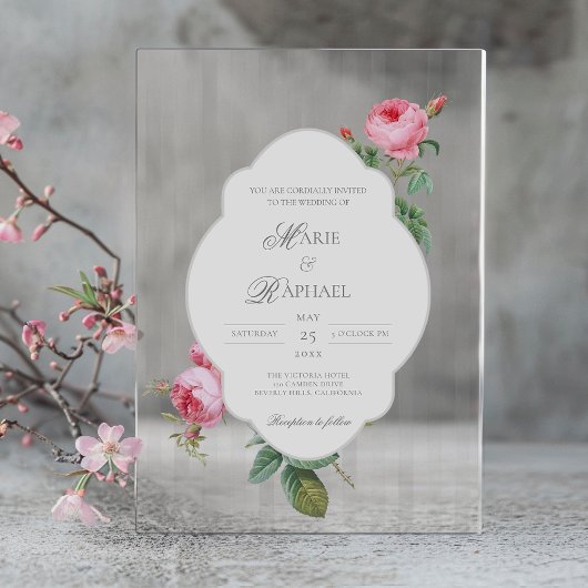 Romantic Chic French Rose Botanical Wedding Acryleinladungen