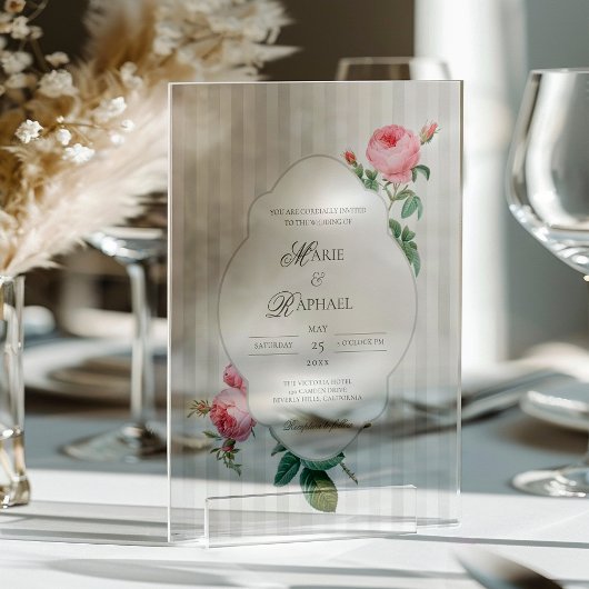 Romantic Chic French Rose Botanical Wedding Acryleinladungen