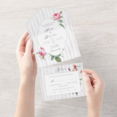 Romantic Chic French Rose Botanical Wedding All In One Einladung (Abreißen)
