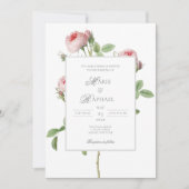 Romantic Chic French Rose Botanical Wedding Einladung (Vorderseite)